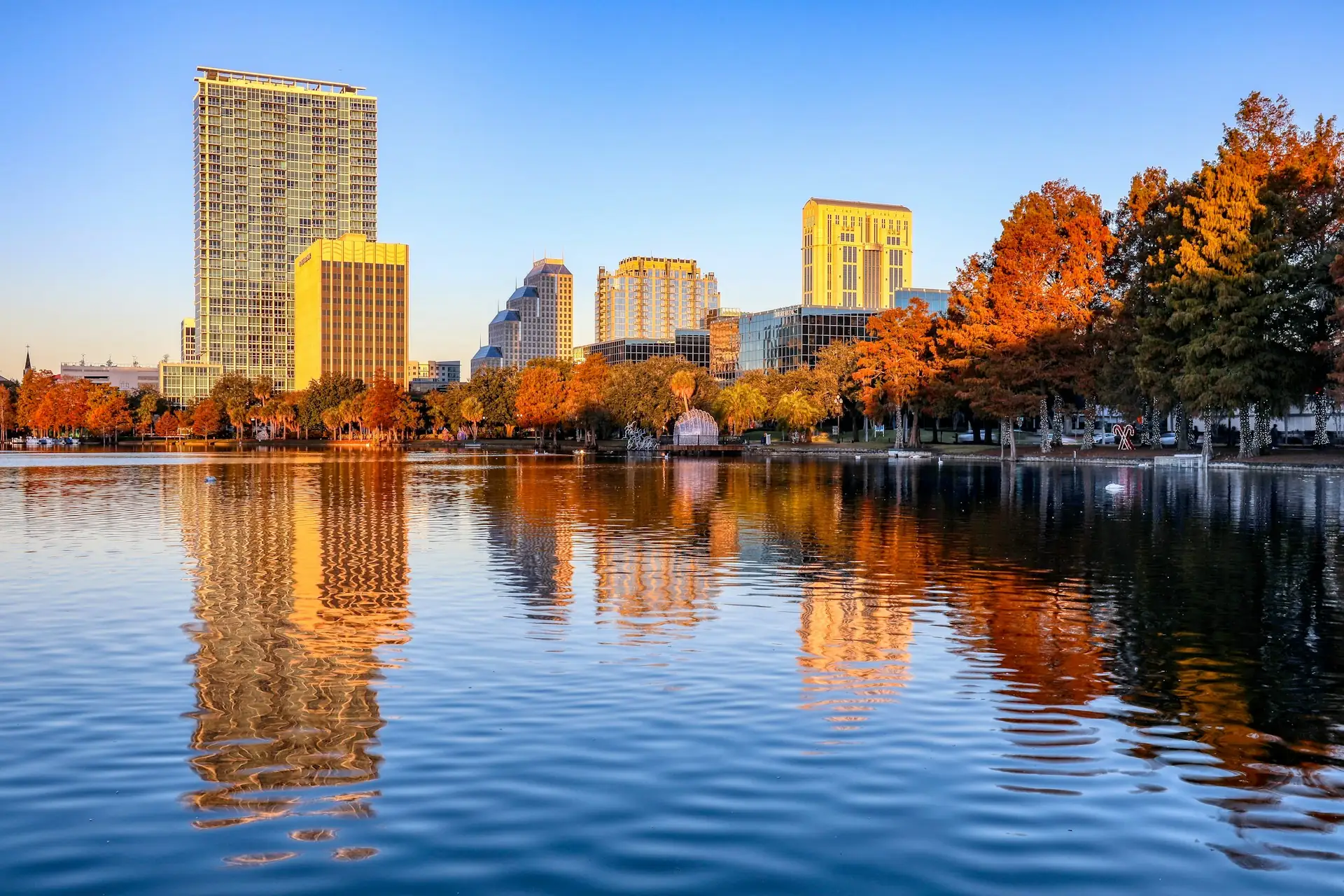 Downtown Orlando reflected in Lake Eola